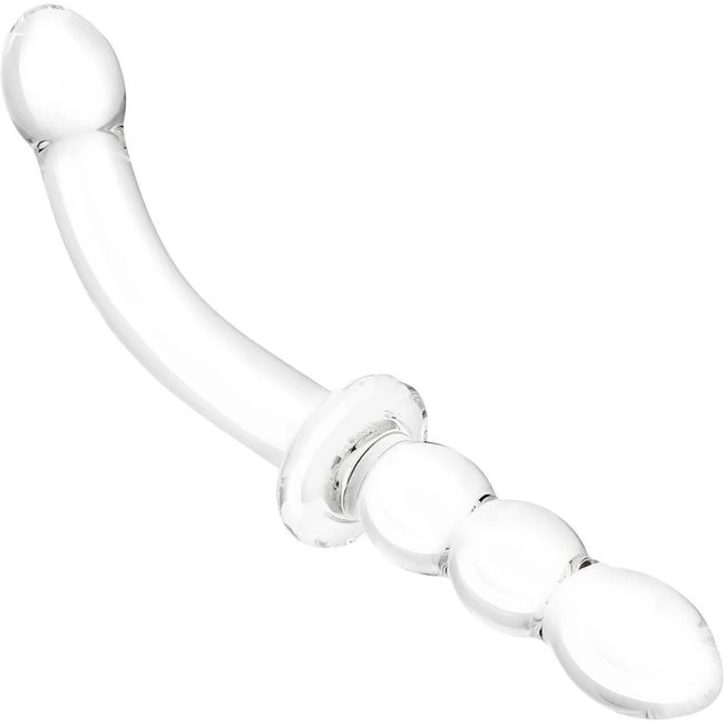 Glas 12in Girthy Ribbed G-spot Glass Dildo W/ Handle Grip - Vibration Modes