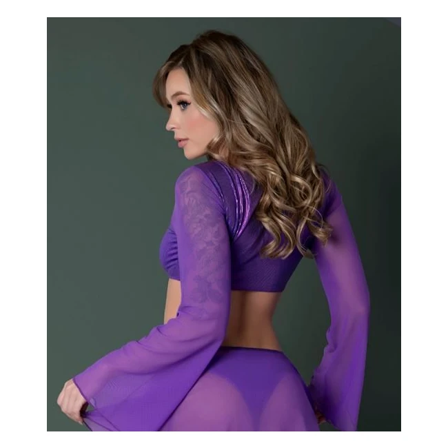 Glimmer Crop Top Skirt Thong Metallic - Holographic Purple Fabric on Stretch Mesh