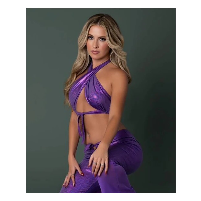 Glimmer Halter & Flair Pant Metallic - Holographic Shine Over Stretch Mesh