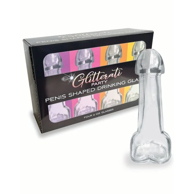 Glitterati Penis 6oz Drinking Glass Pack of 4 - Pack Contents and Capacity