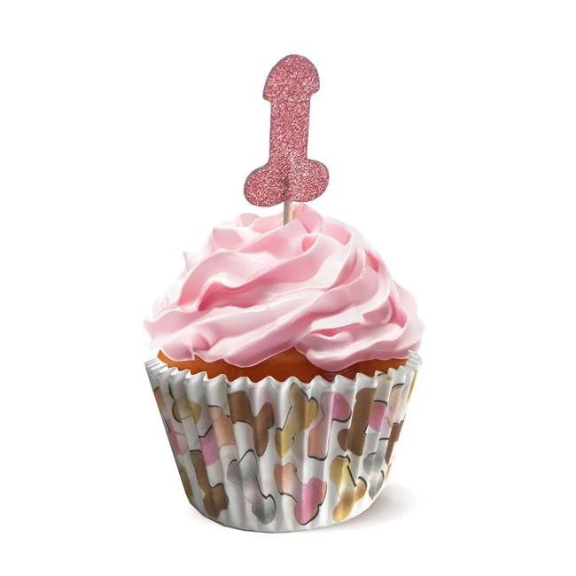 Glitterati Penis Party Cupcake Set - Twenty-Four Wrappers and Toppers per Set