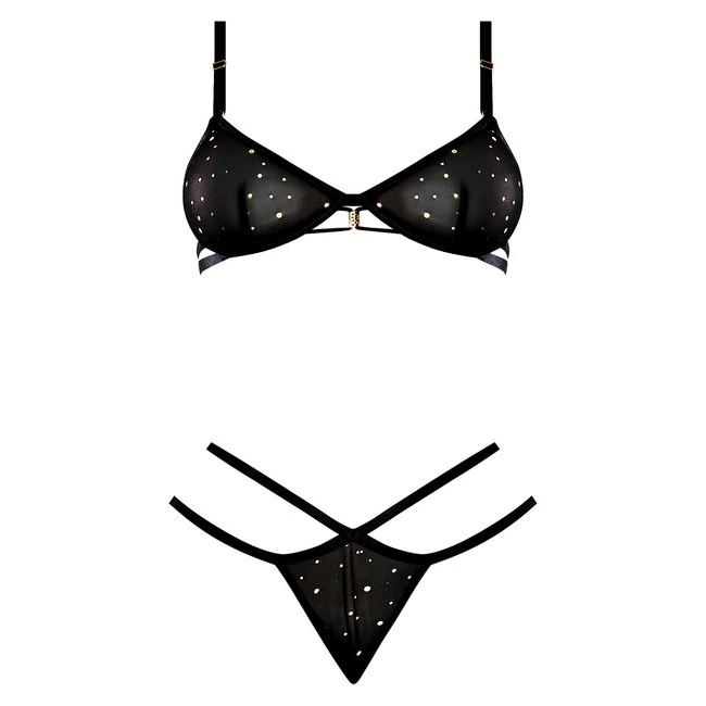 Glitz & Glam Bra & Thong Set Black S/m - Fabric & Feel