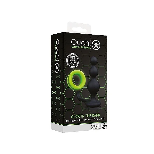 Glow Beads Butt Plug W/ Cock Ring Glow in the Dark - Experience the Glow with the SHOTS AMERICA Glow Beads Butt Plug & Cock Ring