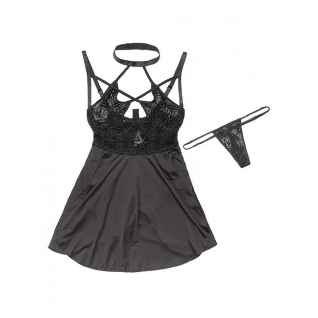 Halter Neck Underwire Cup Babydoll & G-string Black - Design Details