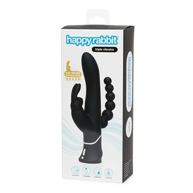 Happy Rabbit Triple Curve Rechargeable Rabbit Black - Experience Deep, Blended Orgasms with the Happy Rabbit Triple Curve