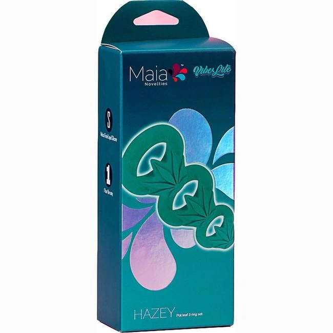 Hazey Silicone Pot Leaf 3 Ring Set - A Green Leaf Motif Across the Set