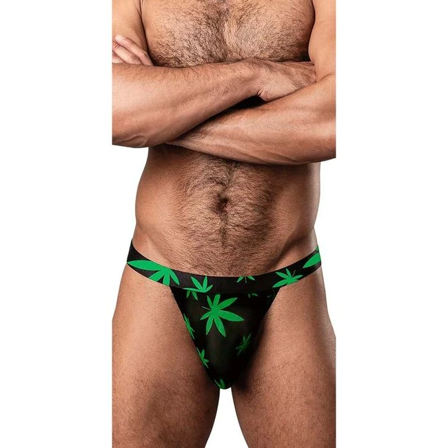 Hazy Dayz Micro Thong Potleaf - Sheer Mesh With a Leaf Print That Glows Under Blacklight