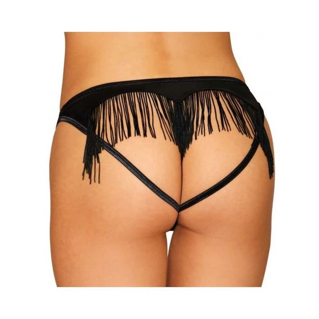 Heart Back Panty W/ Fringe Black - Fit & Sizing