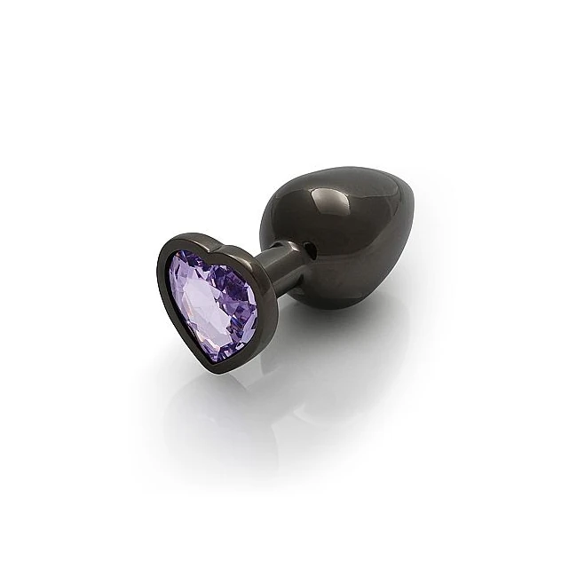 Heart Gem Butt Plug Gunmetal Amethyst - A Compact Acrylic Plug With a Tapered Tip and Flared Base