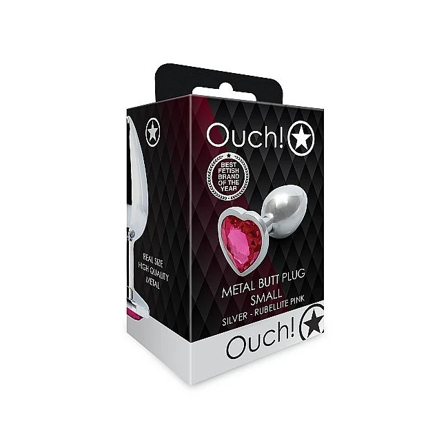 Heart Gem Butt Plug Silver Rubellite Pink - Tapered Tip and Flared Base Shape
