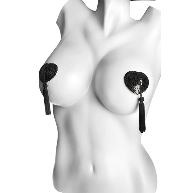 Heart Shaped Pasties with Black Tassels - Fabric & Feel