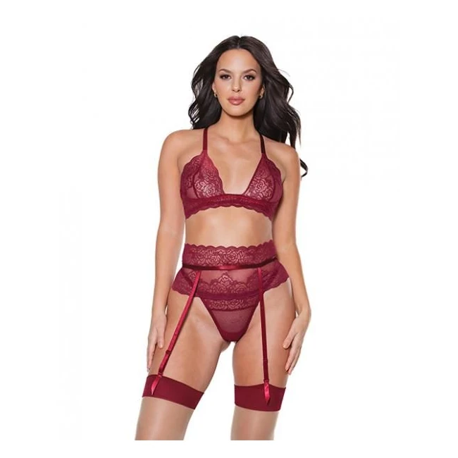 Holiday Bra, Garter Belt & Thong Merlot - Fabric & Feel