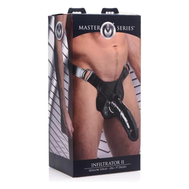 Infiltrator Ii Hollow Strap on with 9 Inches Dildo Black - Shape & Texture