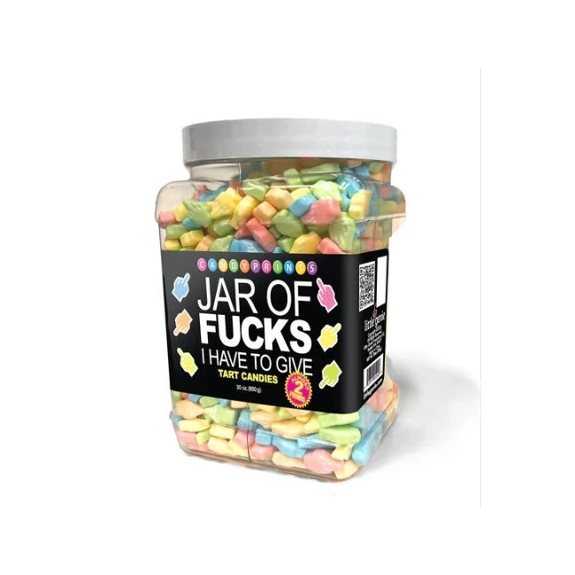 Jar of Fucks I Have to Give Tart Candy 2lb - Two Pounds of Tart Fruit Candy Shaped Like a Middle Finger