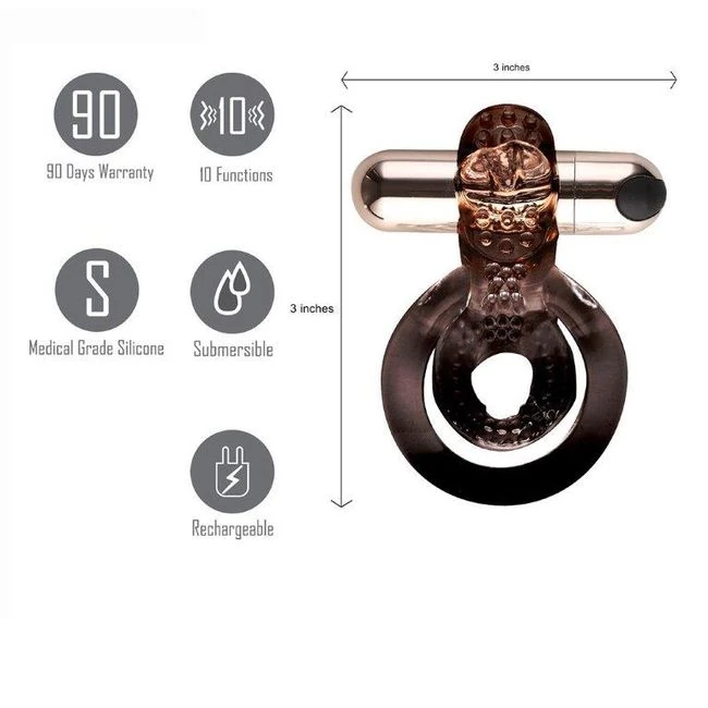Jayden Rose Gold Rechargeable Vibrating Erection Ring - Ten Pulsating Speeds From a Strong Motor
