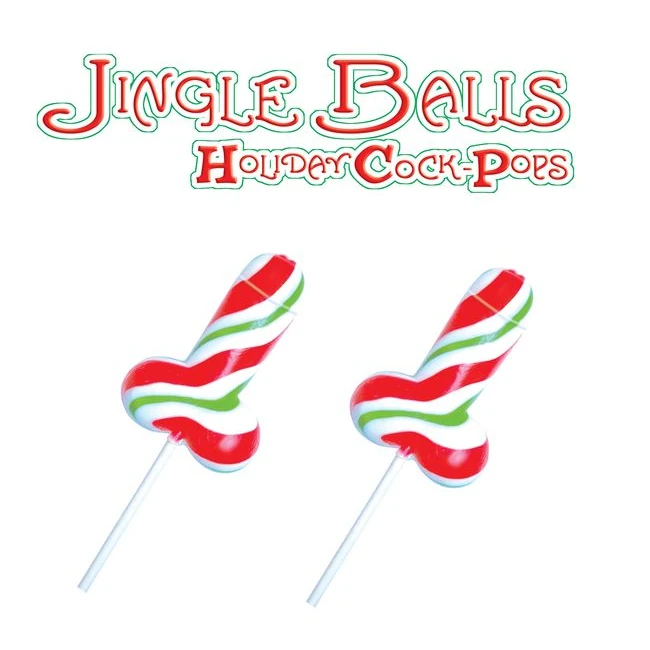 Jingle Balls Holiday Cock Pops 12pc Display - Red, White, and Green Stripes Along the Swirl