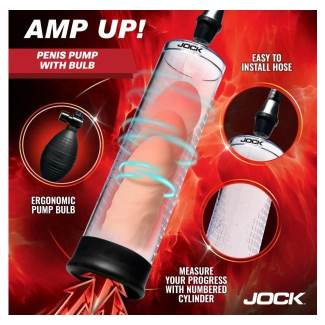 Jock Advanced Amp up Penis Pump w/ Bulb - Silicone Sleeve and Clear Cylinder