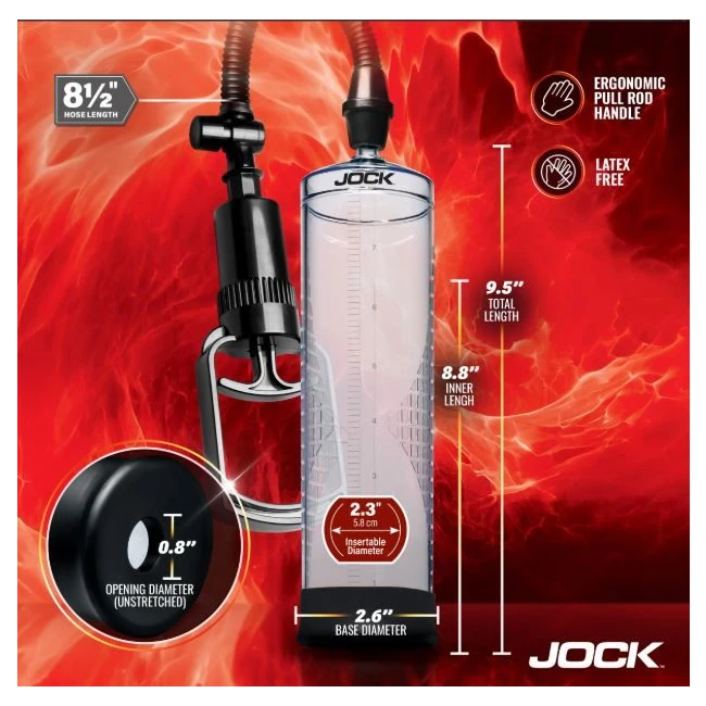 Jock Advanced Amp Up Penis Pump W/pull Handle - Measurements and Dimensions