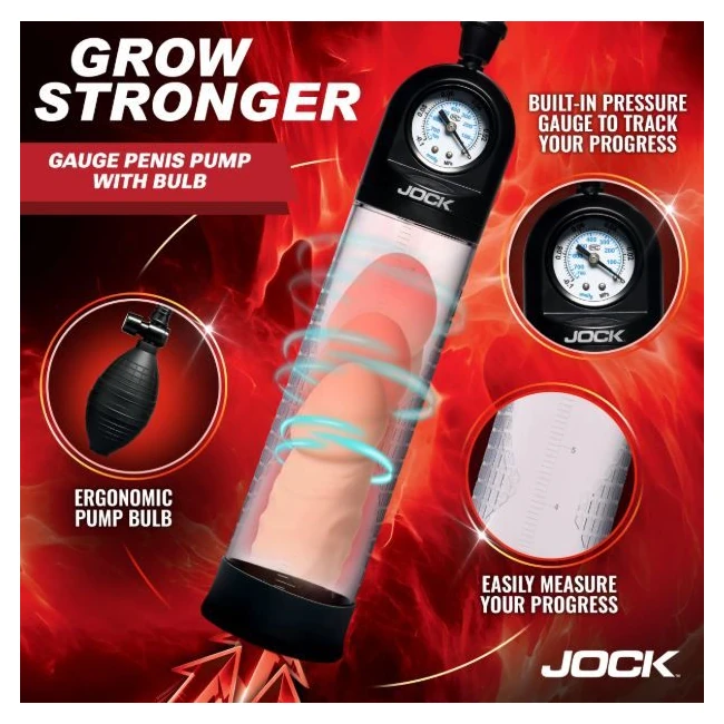 Jock Advanced Pump Up Gauge Penis Pump W/bulb - Enhanced Grip and Secure Fit