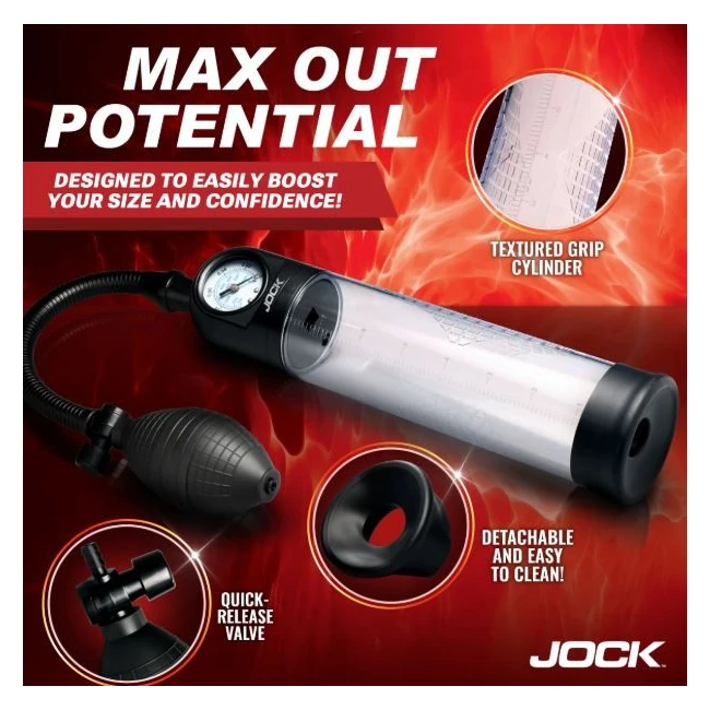 Jock Advanced Pump Up Gauge Penis Pump W/bulb - Customizable Pressure and Safety Features