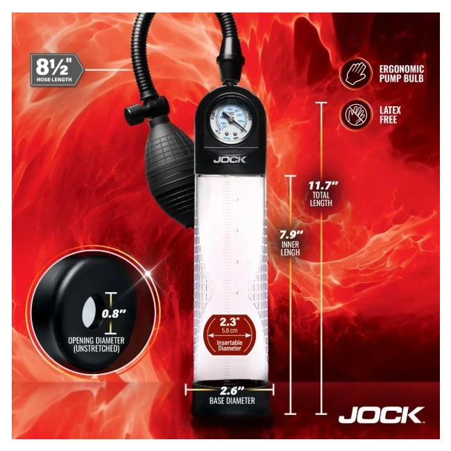 Jock Advanced Pump Up Gauge Penis Pump W/bulb - Materials and Dimensions