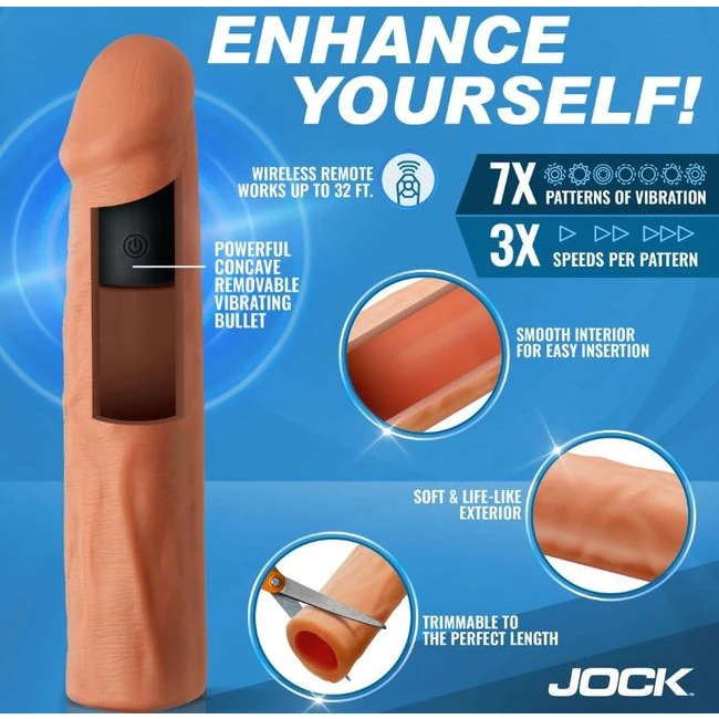 Jock Enhancers 1.5in Realistic Penis Extension Vibrating Medium - Size & Fit