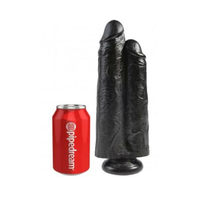 King Cock 9in Two Cocks One Hole Black - Overview