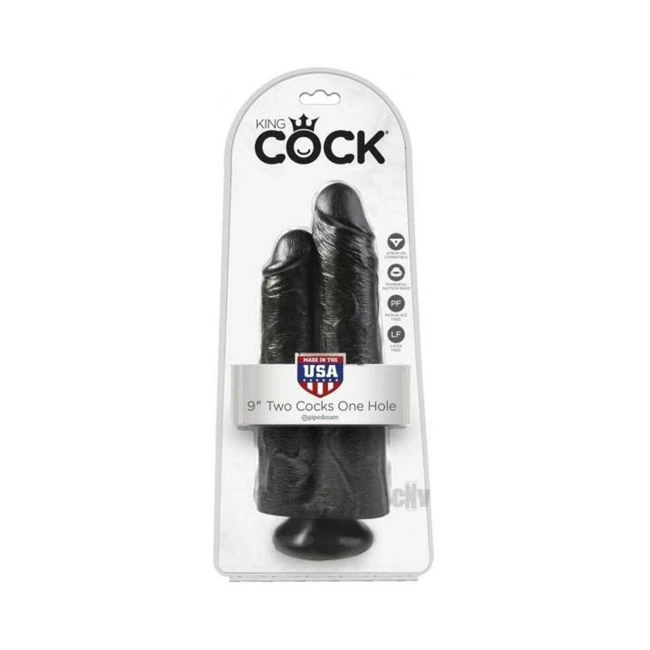 King Cock 9in Two Cocks One Hole Black - Key Details