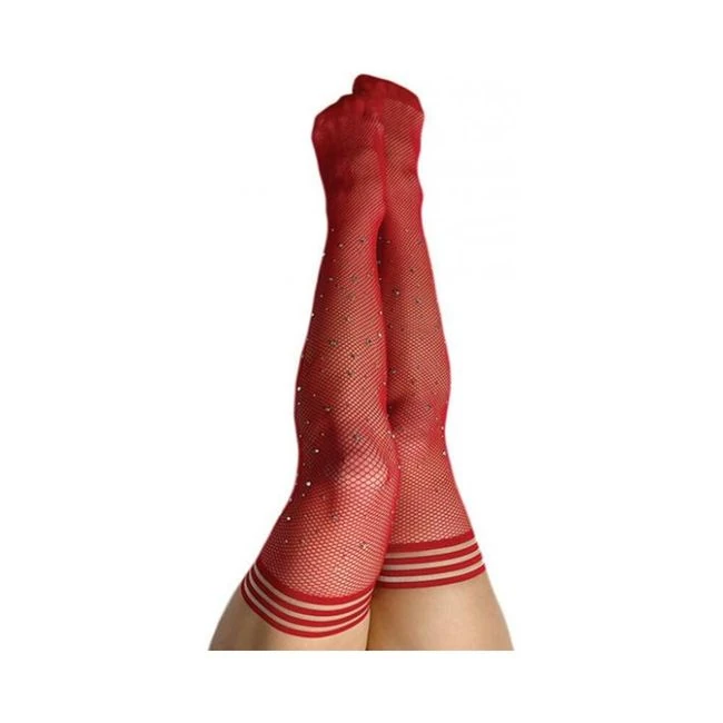 Kixies Red Fishnet Rhinestone Thigh High Size a - Fit & Sizing
