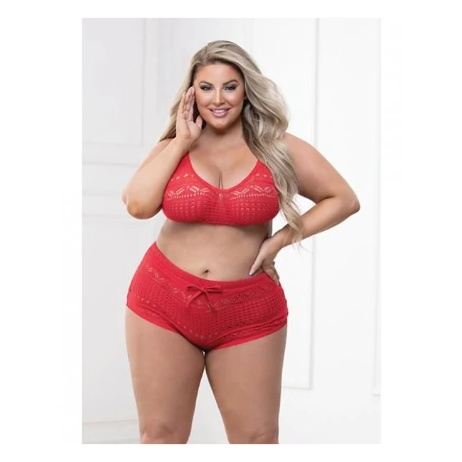Knit Bralette & Cheeky Shorts Flame Scarlet 1x/2x - Fabric & Feel