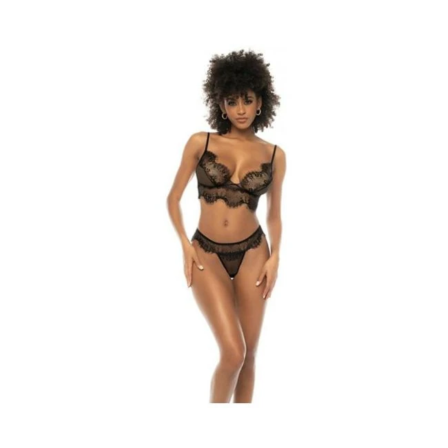 Lace Bralette & Thong Panty W/lace Up Back - Fabric & Feel