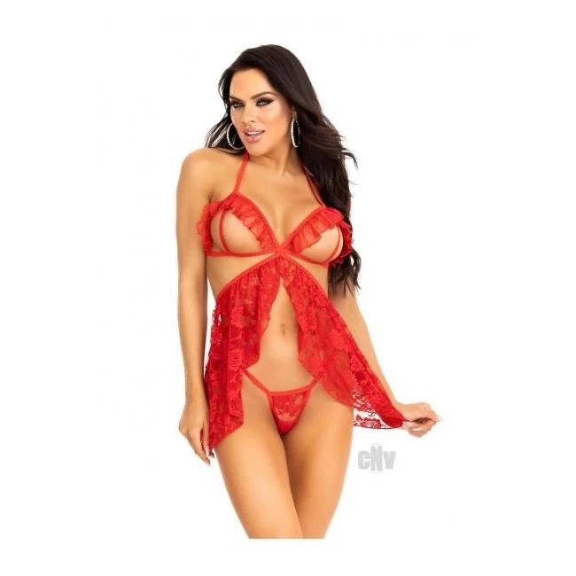 Lace Flyaway Babydoll Gstring 2pc - Fabric & Feel