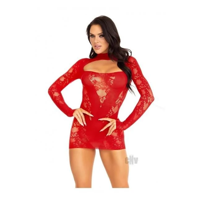 Lace Keyhole Mini Dress Gloves Blk - Fabric & Feel