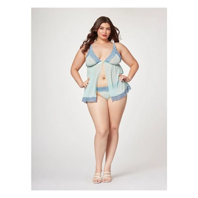 Lace & Mesh Triangle Cup Babydoll & Thong Blue 1x/2x - Fabric & Feel
