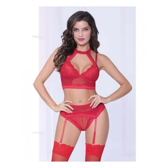 Lace & Netting Long Line Bra, Garter Belt & Open Crotch Thong Red - What Is the Lace & Netting Long Line Bra, Garter Belt & Open Crotch Thong Red?