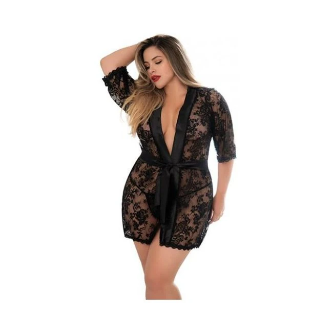Lace Robe W/matching G-string Black 1x/2x - Overview