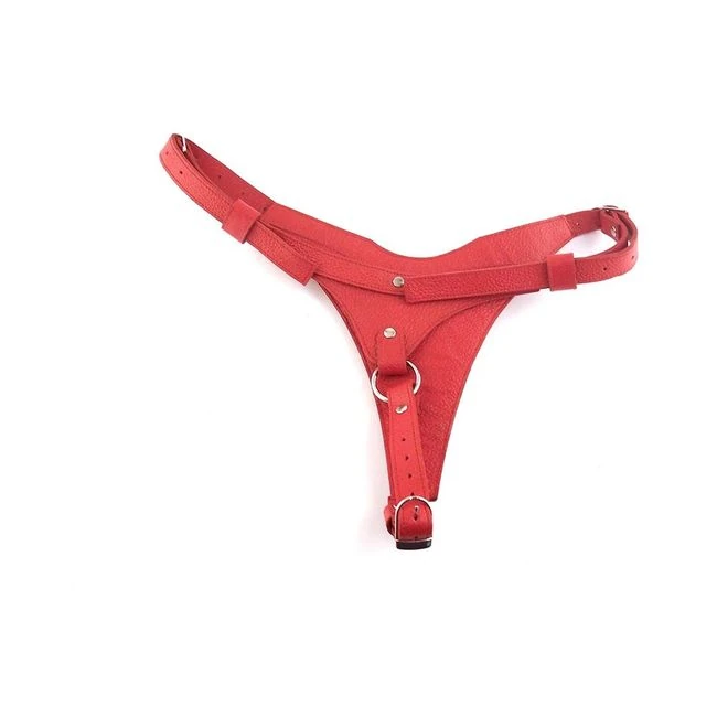 Leather Female Dildo Harness - Red - Shape & Texture