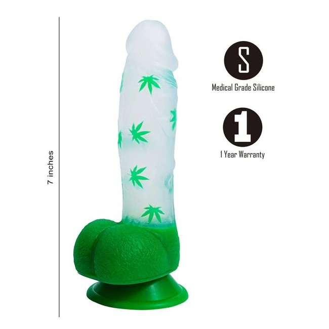 Leif 7 in 420 Pot Leaf Print Silicone Dong - Shape & Texture