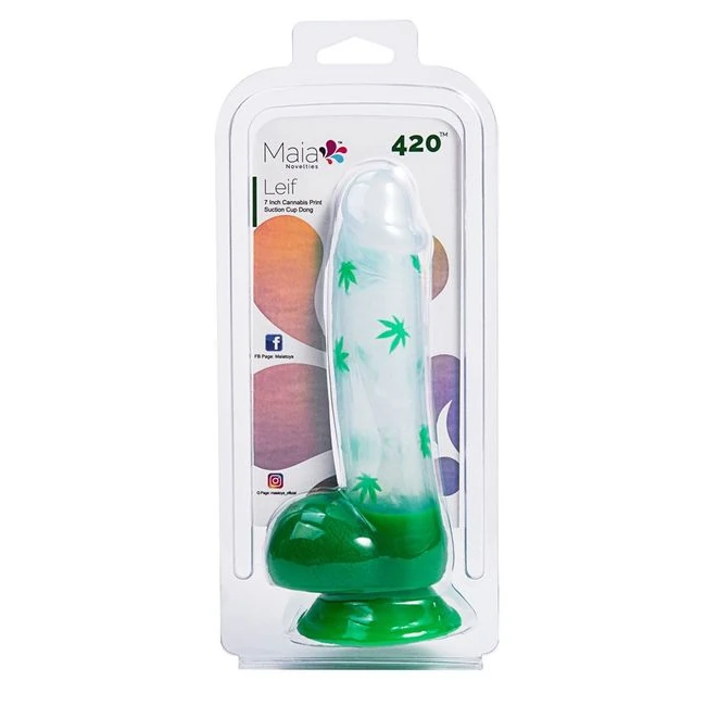 Leif 7 in 420 Pot Leaf Print Silicone Dong - Material Feel & Safety