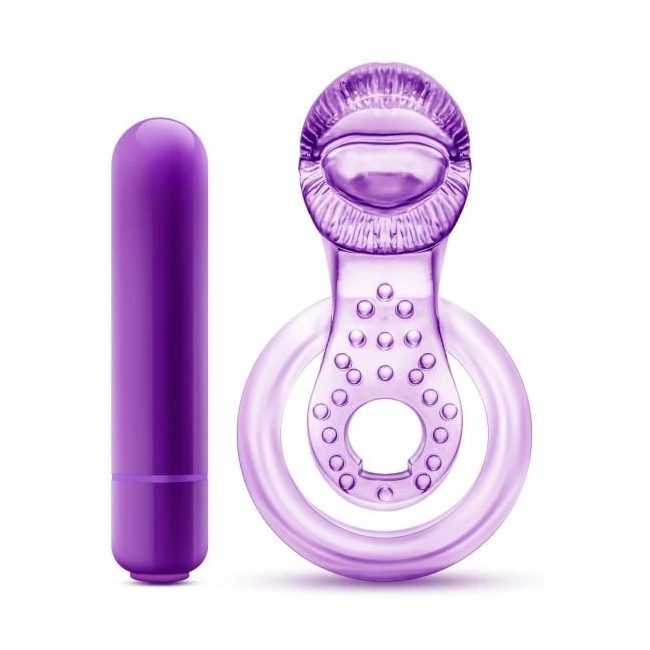 Lick It Vibrating Double Strap Cock Ring Purple - Fabric & Feel