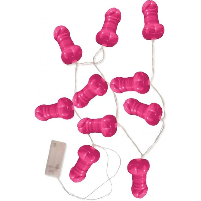 Light up Pink Pecker String Party Lights - Pink pecker-shaped bulbs molded from solid ABS plastic