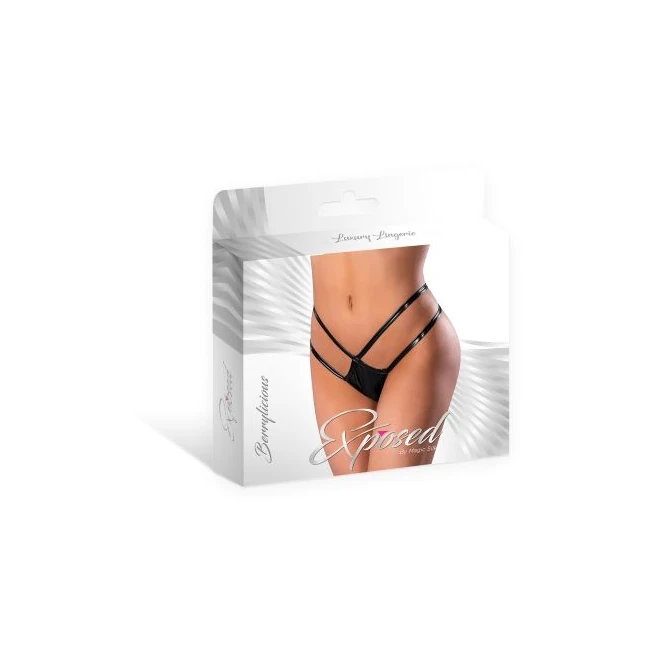 Liquid Onyx Crotchless Panty - Wet-Look Fabric That Catches Every Movement