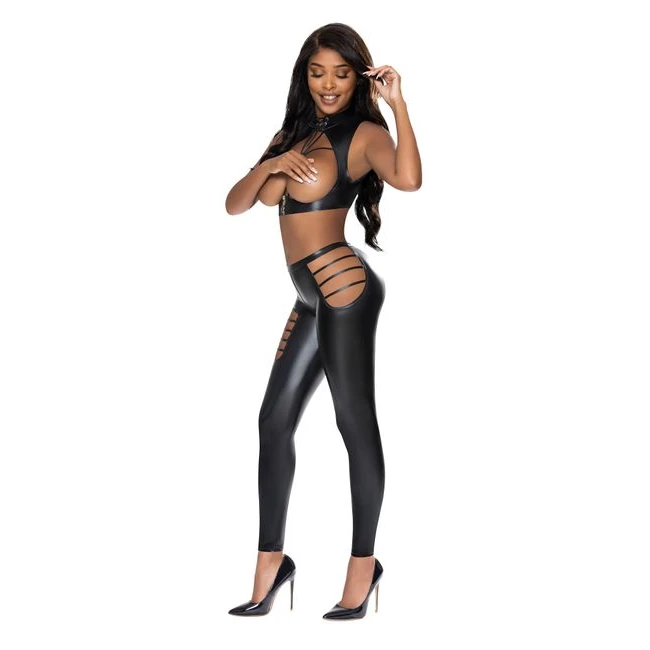 Liquid Onyx Open Vest & Leggings Black S/m - Fabric & Feel