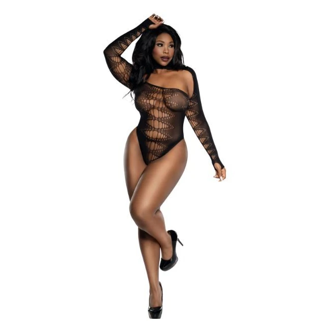 Long Slv Bodysuit Blk - Seamless Knit with Real Stretch
