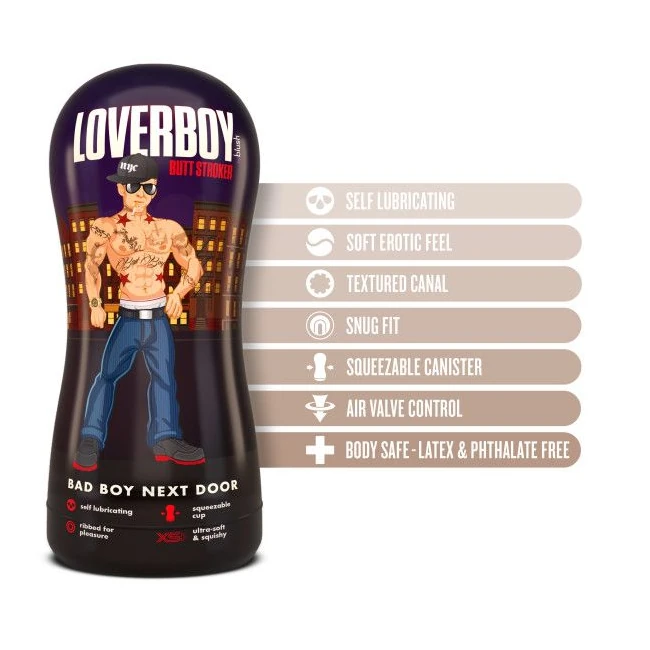 Loverboy Bad Boy Next Door Self Lubricating Stroker Beige - A Self-Lubricating Pocket Stroker With Adjustable Suction