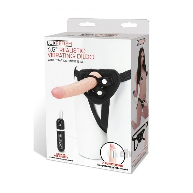 Lux Fetish 6.5" Realistic Vibrating Dildo W/strap on Harness Set - Shape & Texture