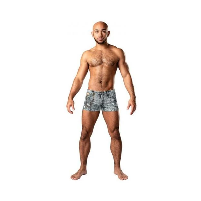 Male Power Dirty Denim Pouch Short Denim Print - Overview