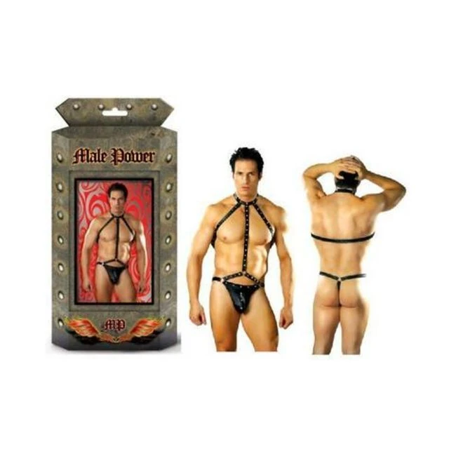 Male Power Fetish Gladiator High-neck Strappy Body Harness Black S/m - Hardware & Fasteners