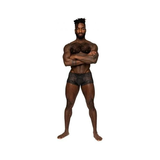 Male Power Sassy Lace Mini Short Sheer Pouch Black - Overview