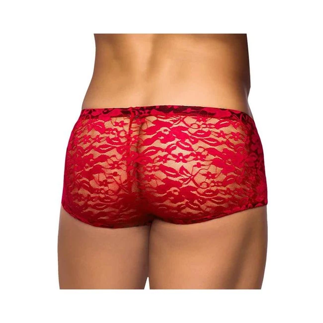Male Power Stretch Lace Mini Short Red - Overview